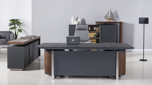 W-35 Executive Desk American Eagle - Gray PU Leather