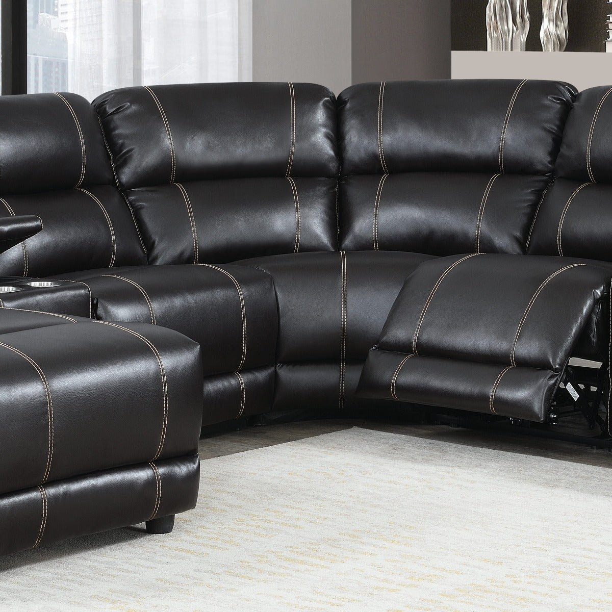 AC Pacific William Power Motion Sectional - Brown Leather Gel